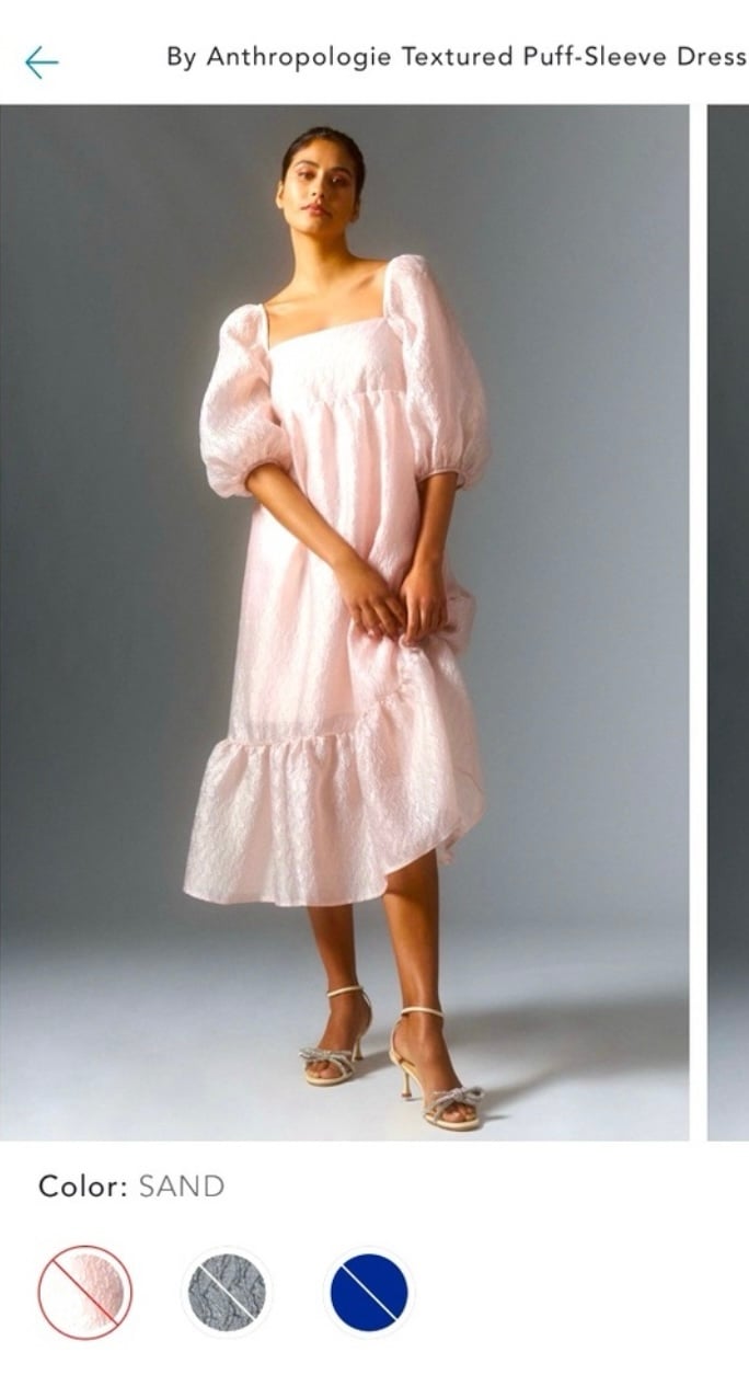 NWT Anthropologie Textured Puff Sleeve Dress Large in Sand (light pink)