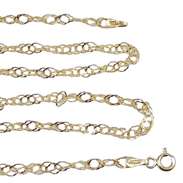 Solid 14K Yellow Gold Double Chain Link Necklace 17.5 3mm