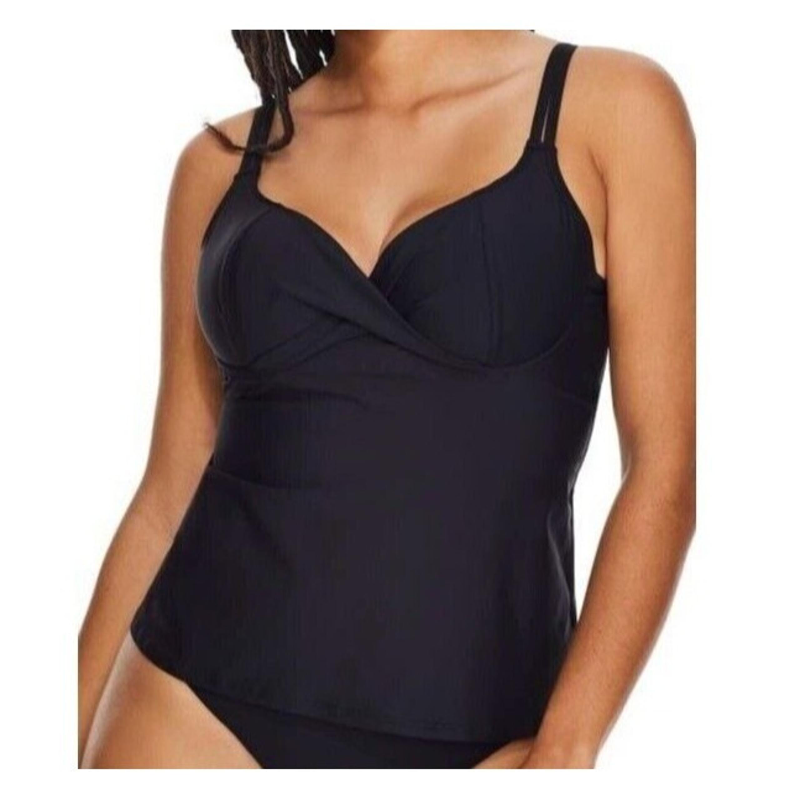 Birdsong Size 32DD Bare Necessities Black Underwire Wrap Tankini Swim Top