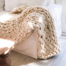 Cream 40 x 60 Chunky Knit Blanket for Sofa