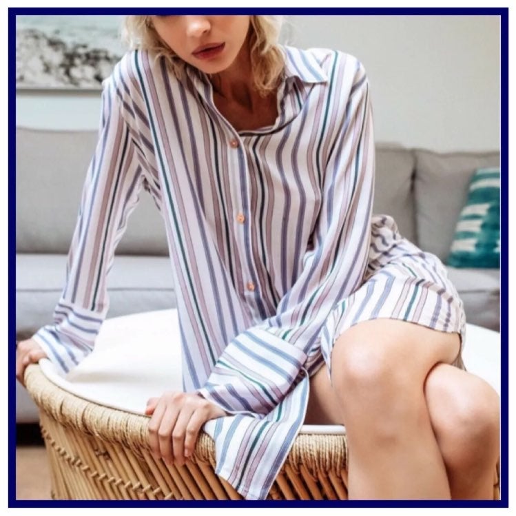 NWT Midnight Bakery PAJAMAS PJs Button Down Night Gown Sleep Shirt M 10 12 78