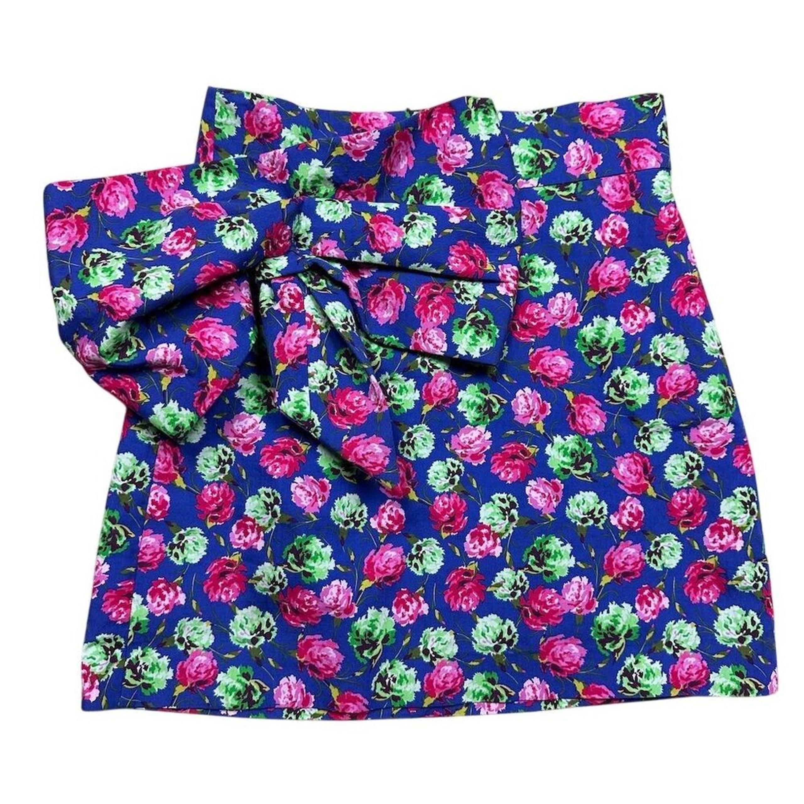 Zara Women's Floral A-Line Mini Skirt with Bow Size S Blue Multicolor