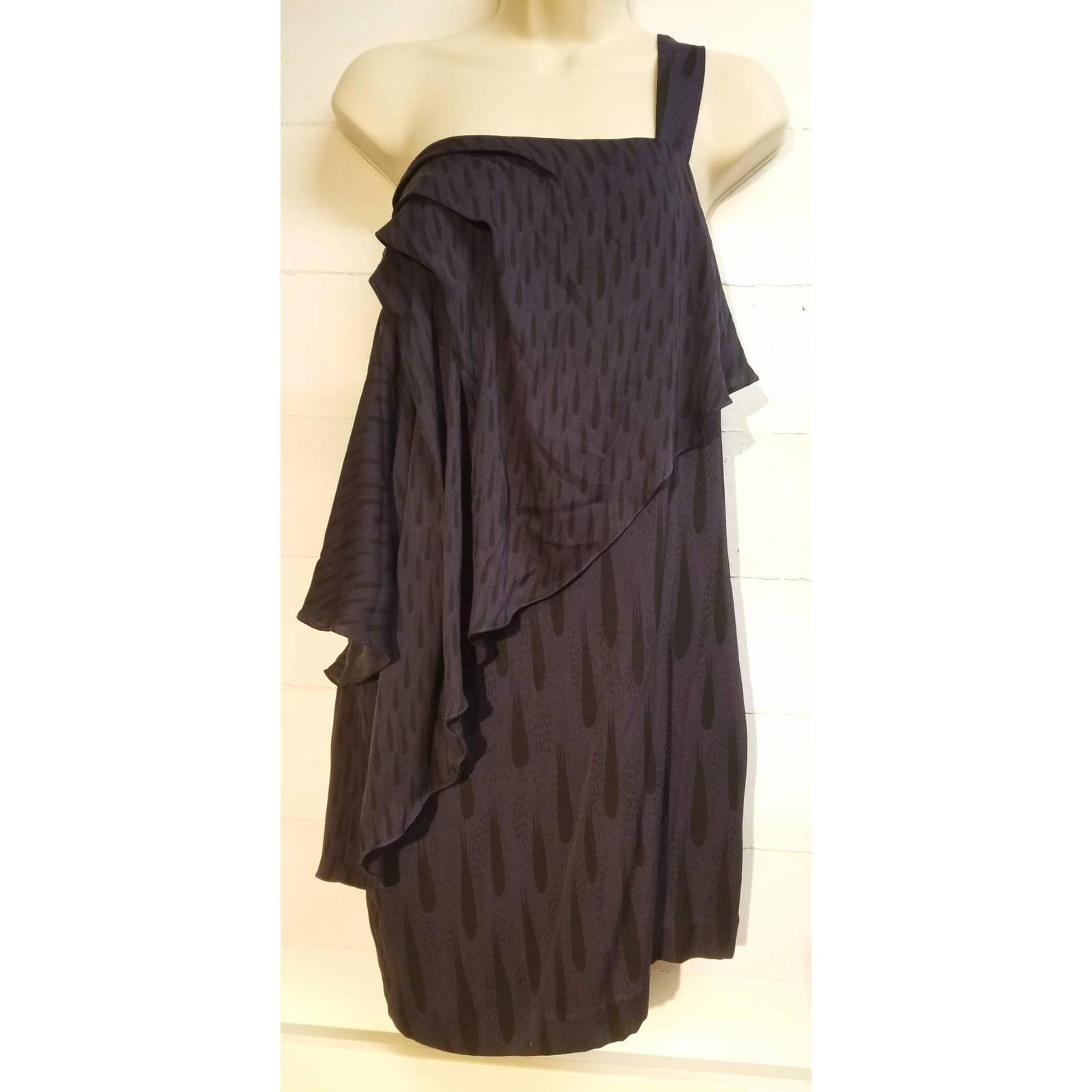Twinkle by Wenlan Womens Silk Mini Dress Dark Purple One Shoulder Draped Sz 2