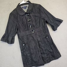 Baccini Jacket Womens M Denim Babydoll Y2K Peplum Pleated Back Preppy Academia