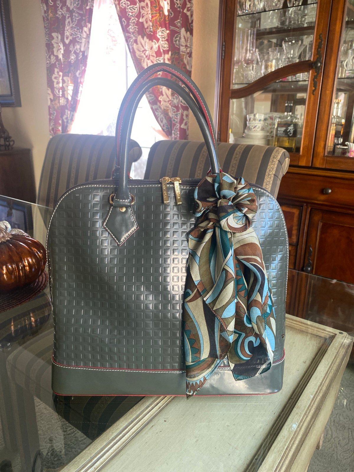 Arcadia olive green patent tote bag NEW