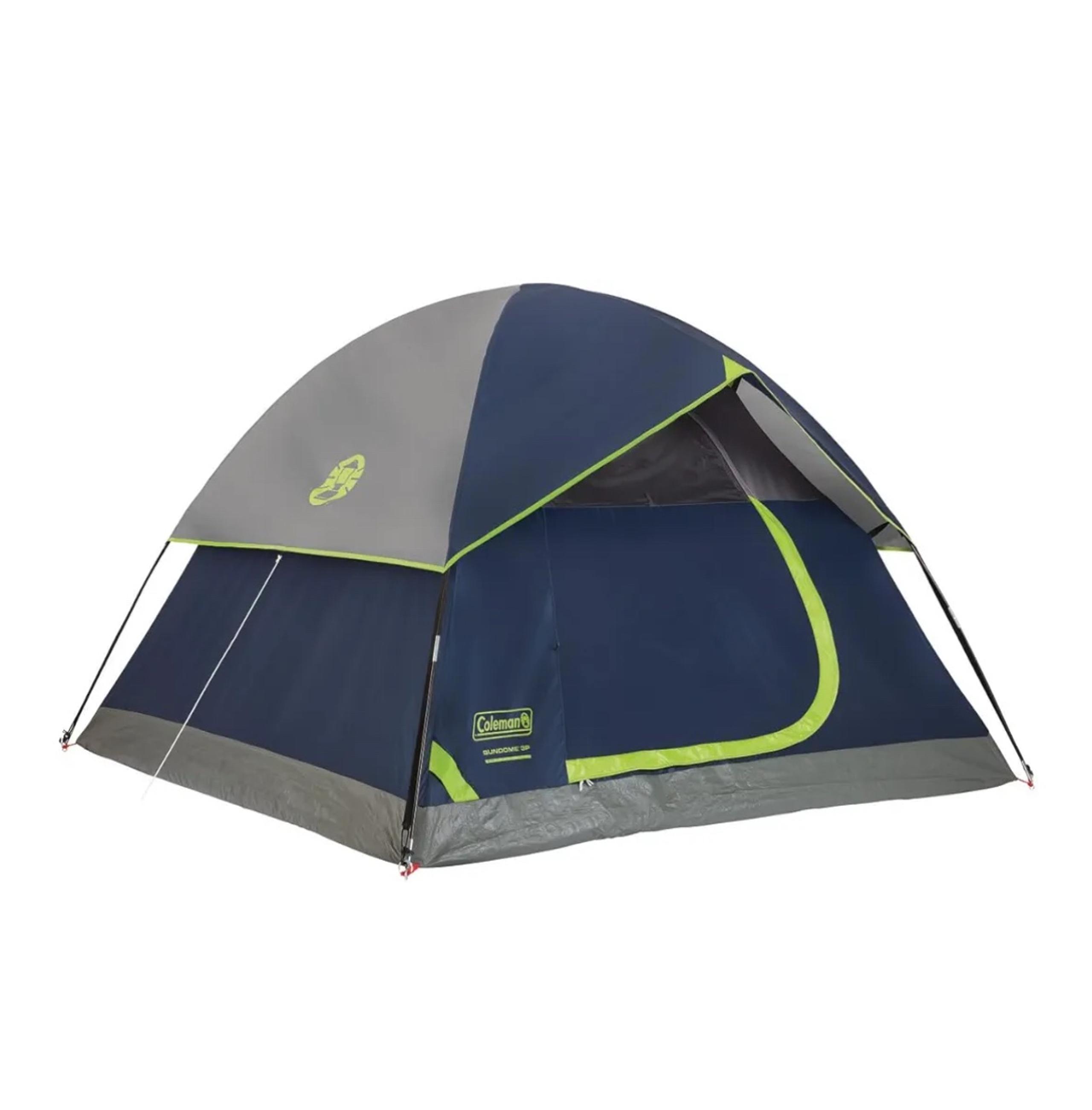Coleman Sundome Camping Tent with Rainfly, 3 Person in Navy Blue.