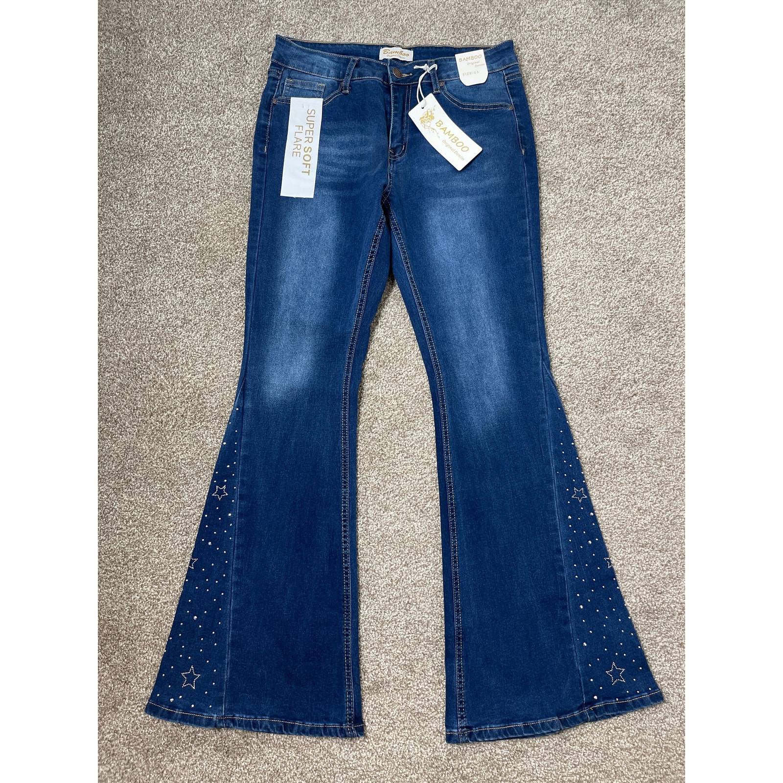 NWT Bamboo Women's Beaded Punchy Western Stars Cowgirl Core Punchy Denim Jean 11