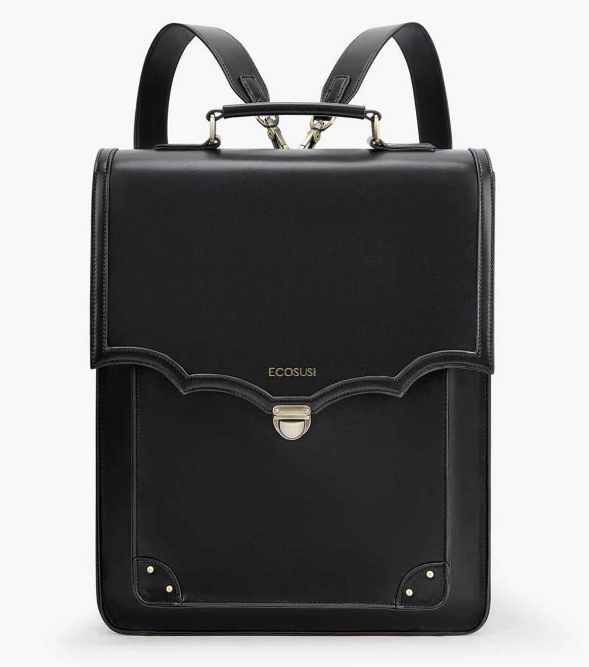 ECOSUSI Backpack for Women PU Leather Black 15.6 Inches Laptop Bag