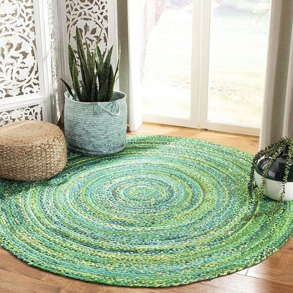 NEW 3' Round Green Cotton Area Rug