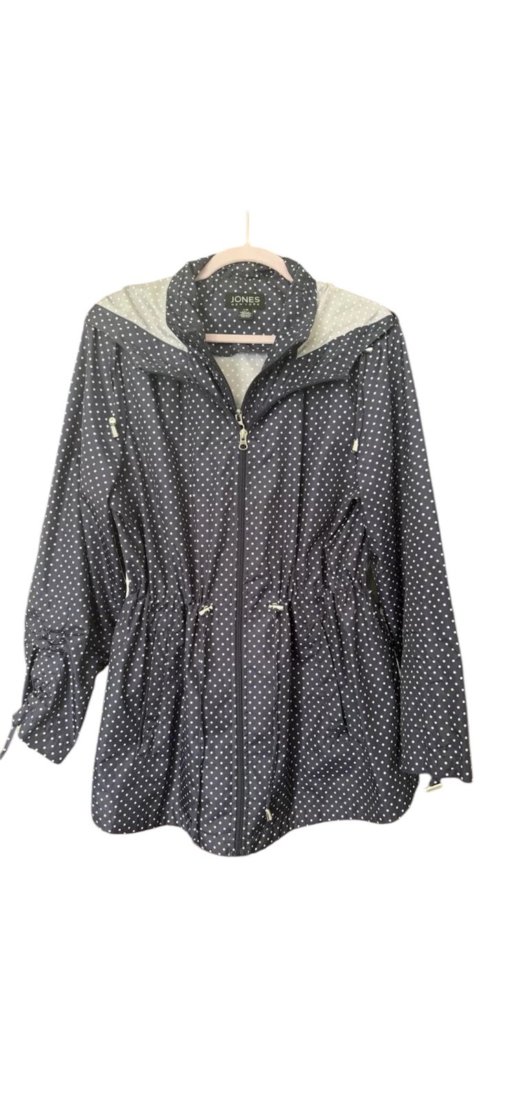 JONES NEW YOYK navy polka-dotted, rain, jacket size medium