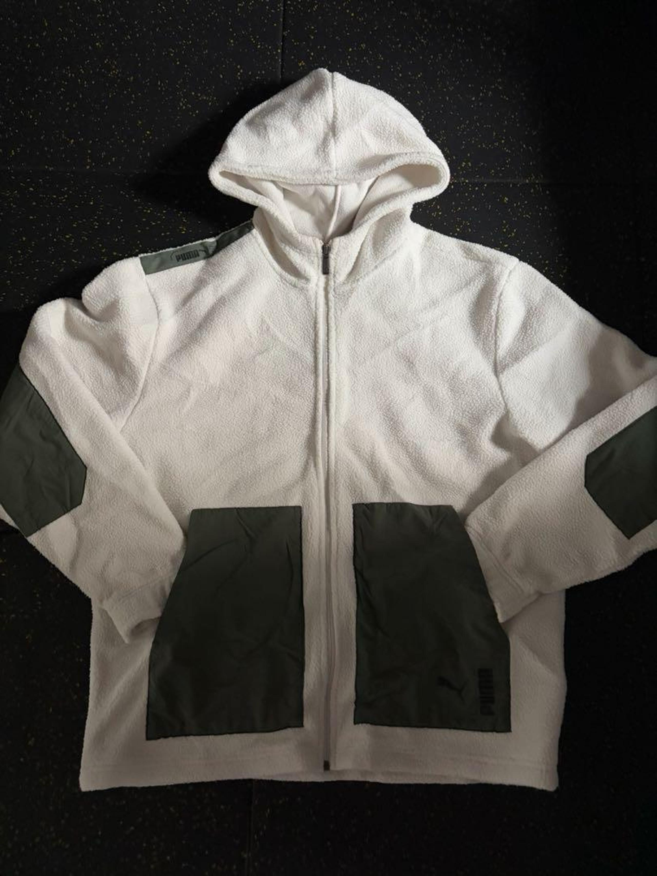 PUMA Fleece Jacket, Size M, White and Green