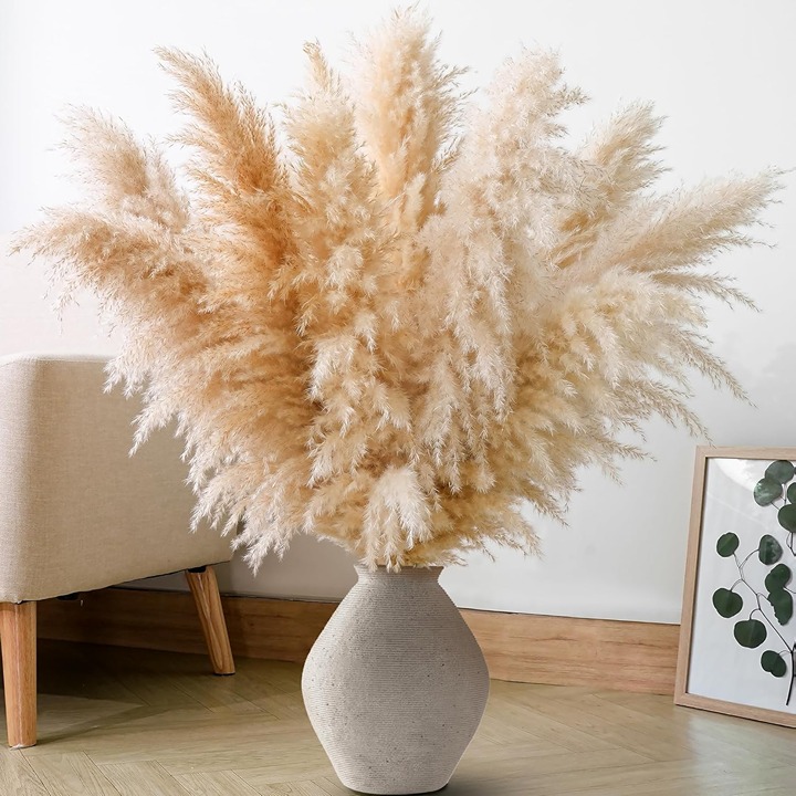 10 PCS 40 Tall Pampas Grass Stems in Natural Beige, Add a Boho Touch to Your Sp