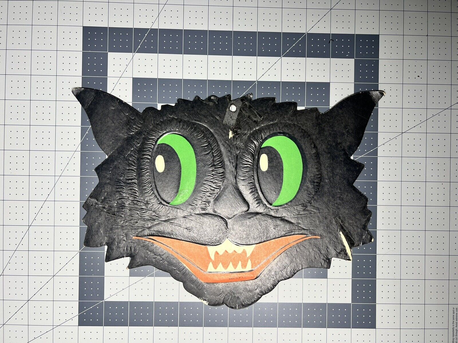 Vintage Halloween Die Cut Embossed Cat Face Decoration Made In USA Please READ