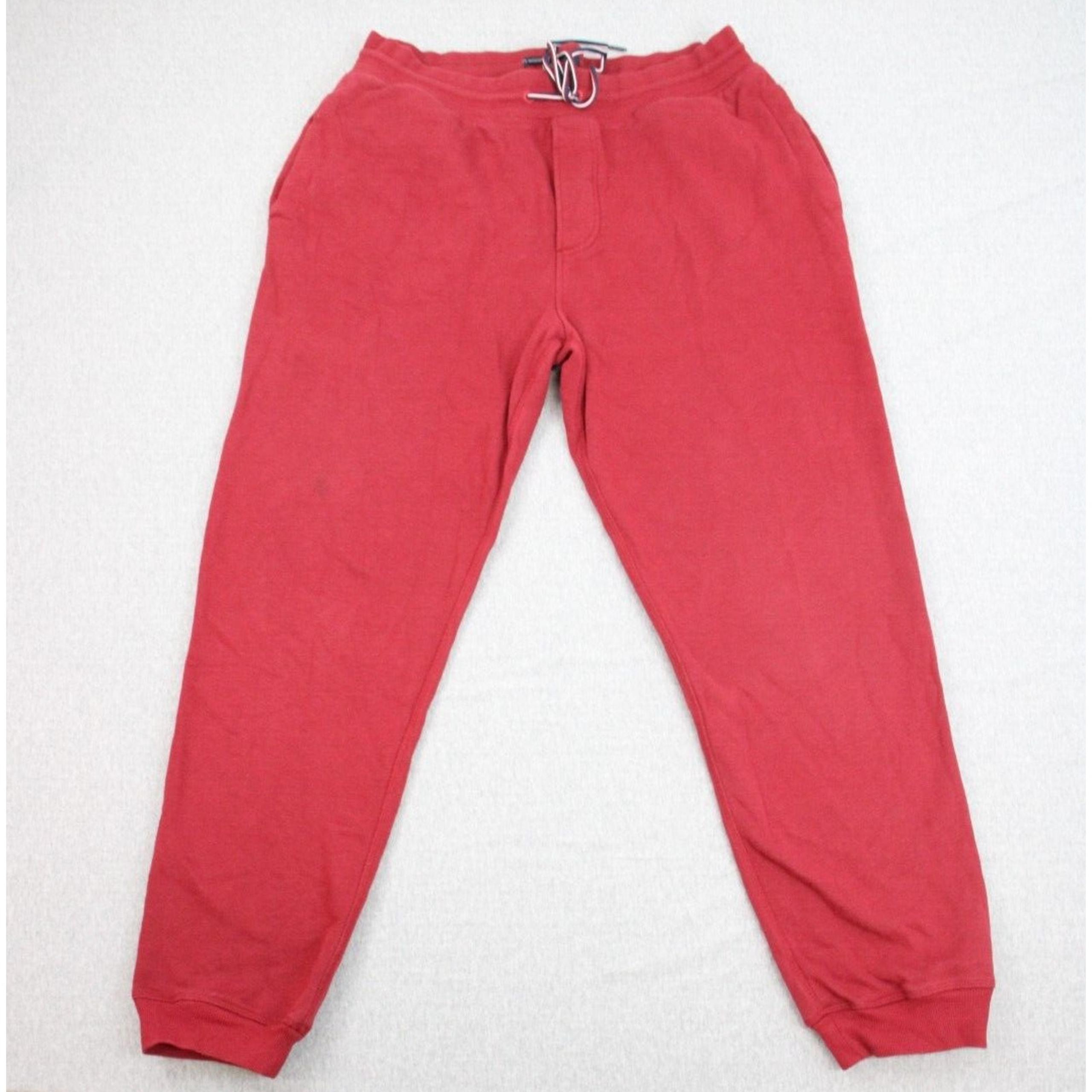 Tommy Hilfiger Sweatpants Mens Size Large Red High Rise Drawstring Waist Stretch