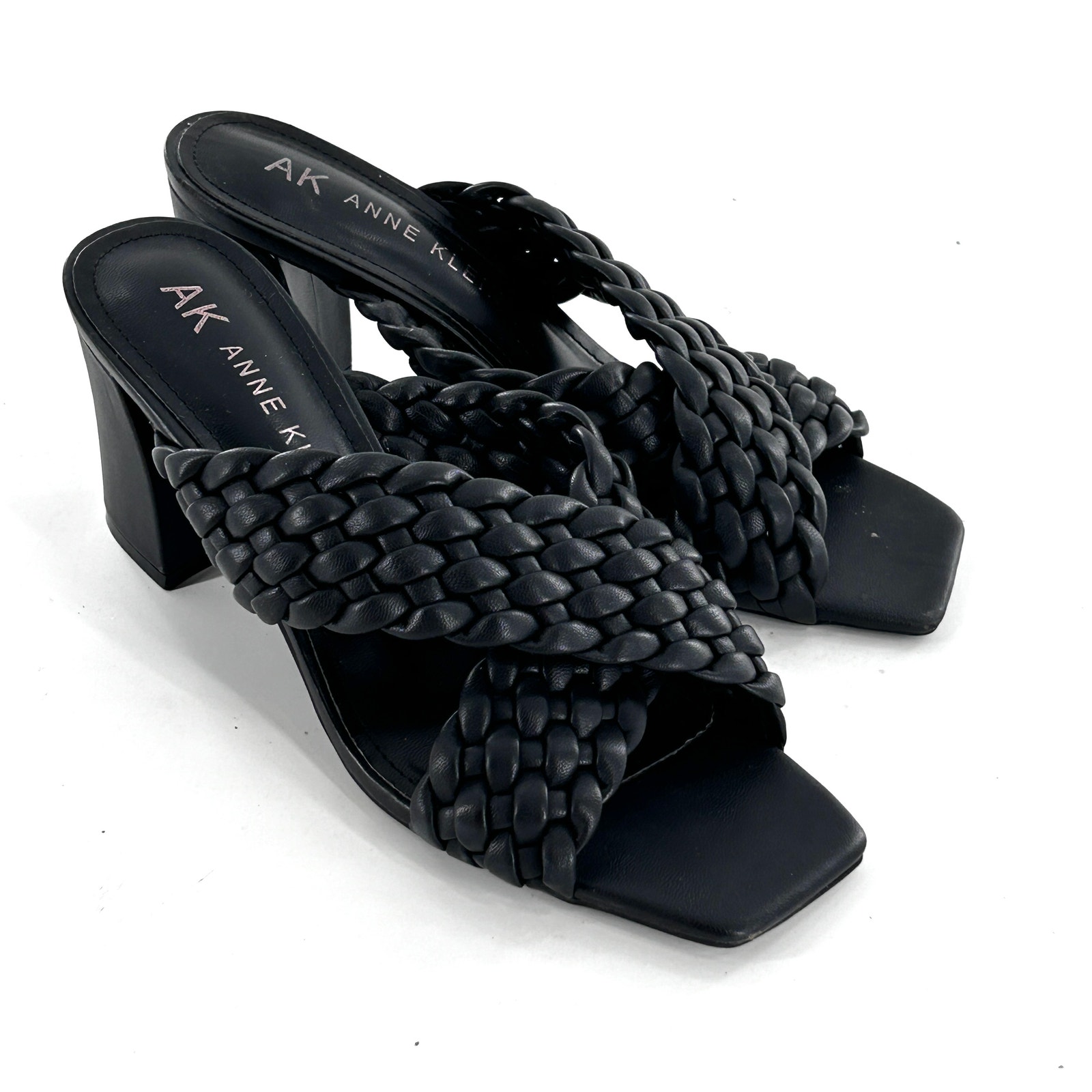 Anne Klein Misty Heels 9 Black Cross Strap Braided Sandals NWOT Heels Square 90