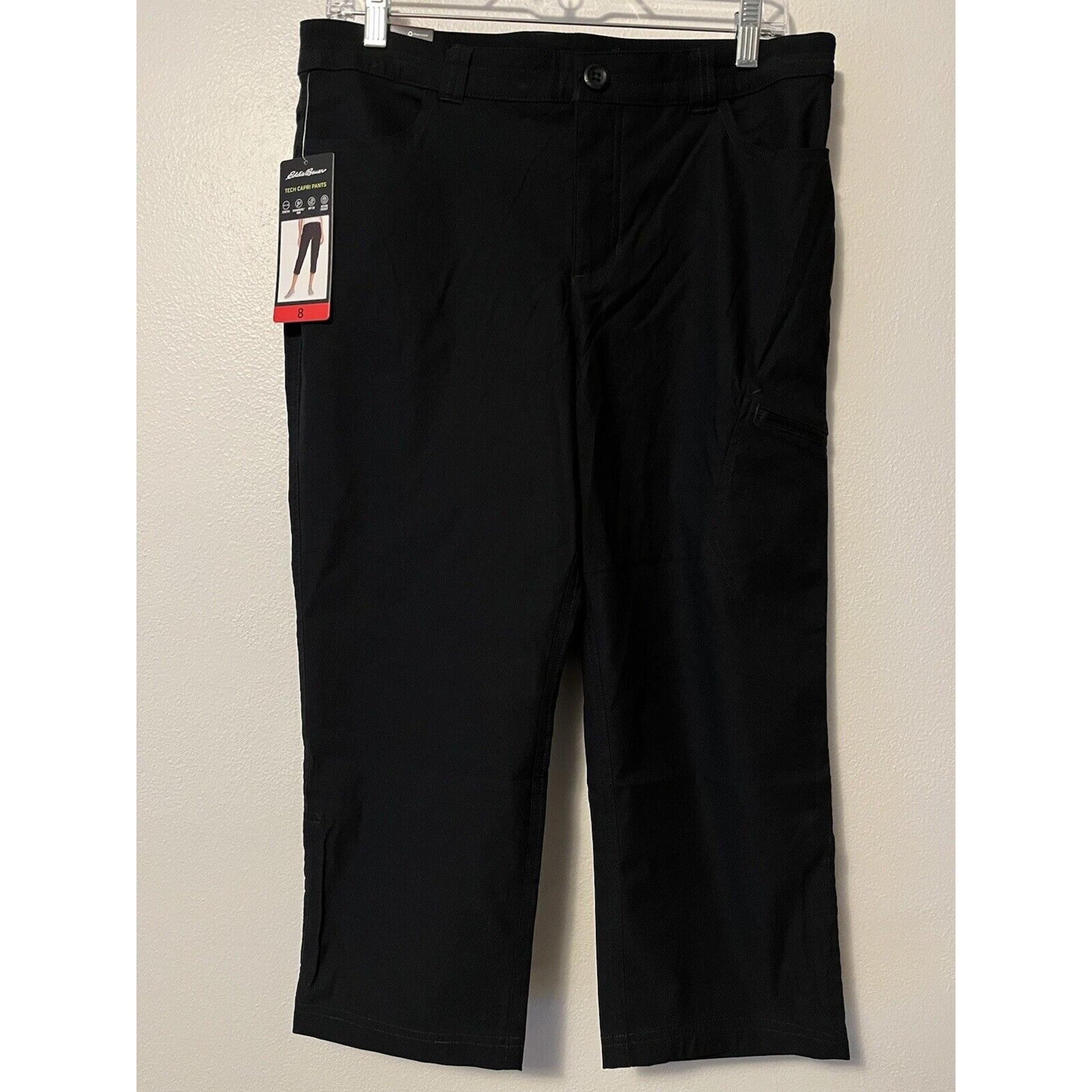 Eddie Bauer Tech Capri Pants Womens 8 Black Cargo Pockets Stretch Outdoor NEW