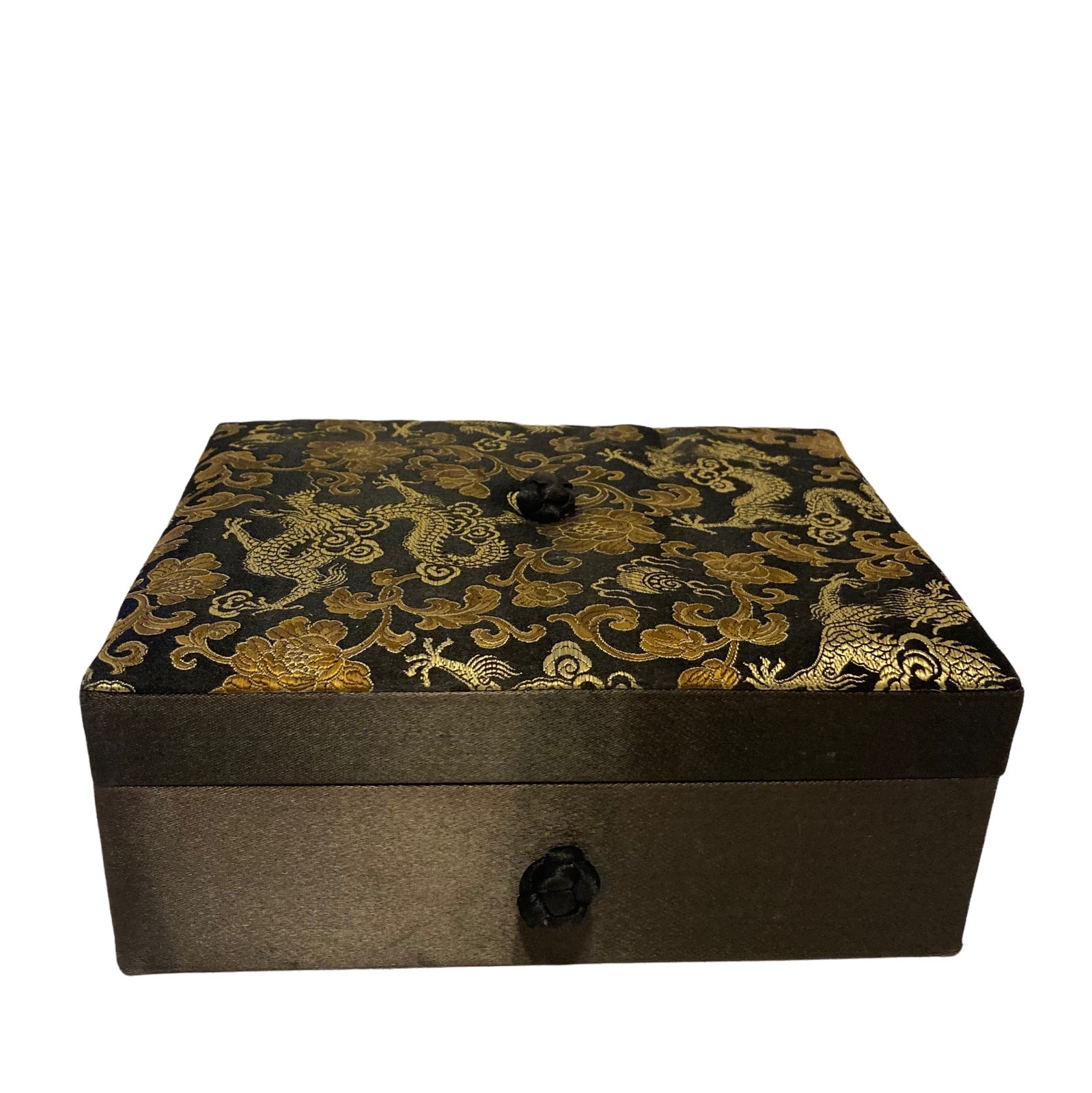 Retro Silky Satin Black and Gold Craft or Jewelry Box! Dragons