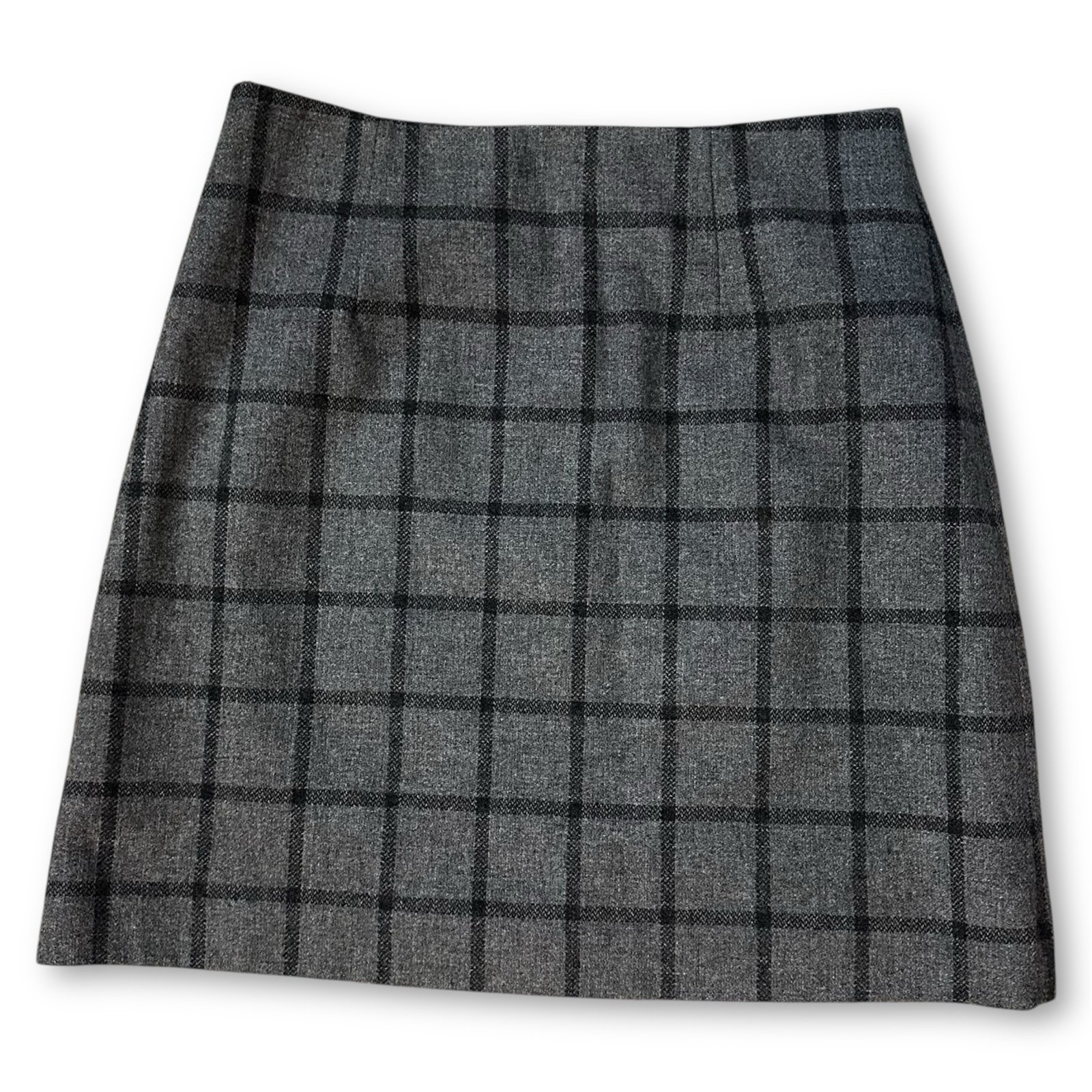 Hobbs London Wool Blend Grey Black Windowpane A-Line Skirt