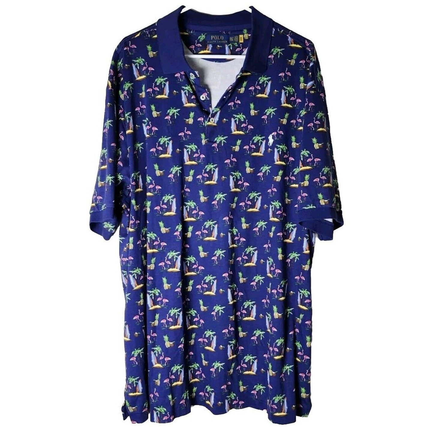Polo Ralph Lauren Shirt Men's 2XLT Blue Tropical Flamingo Island Surf Summer