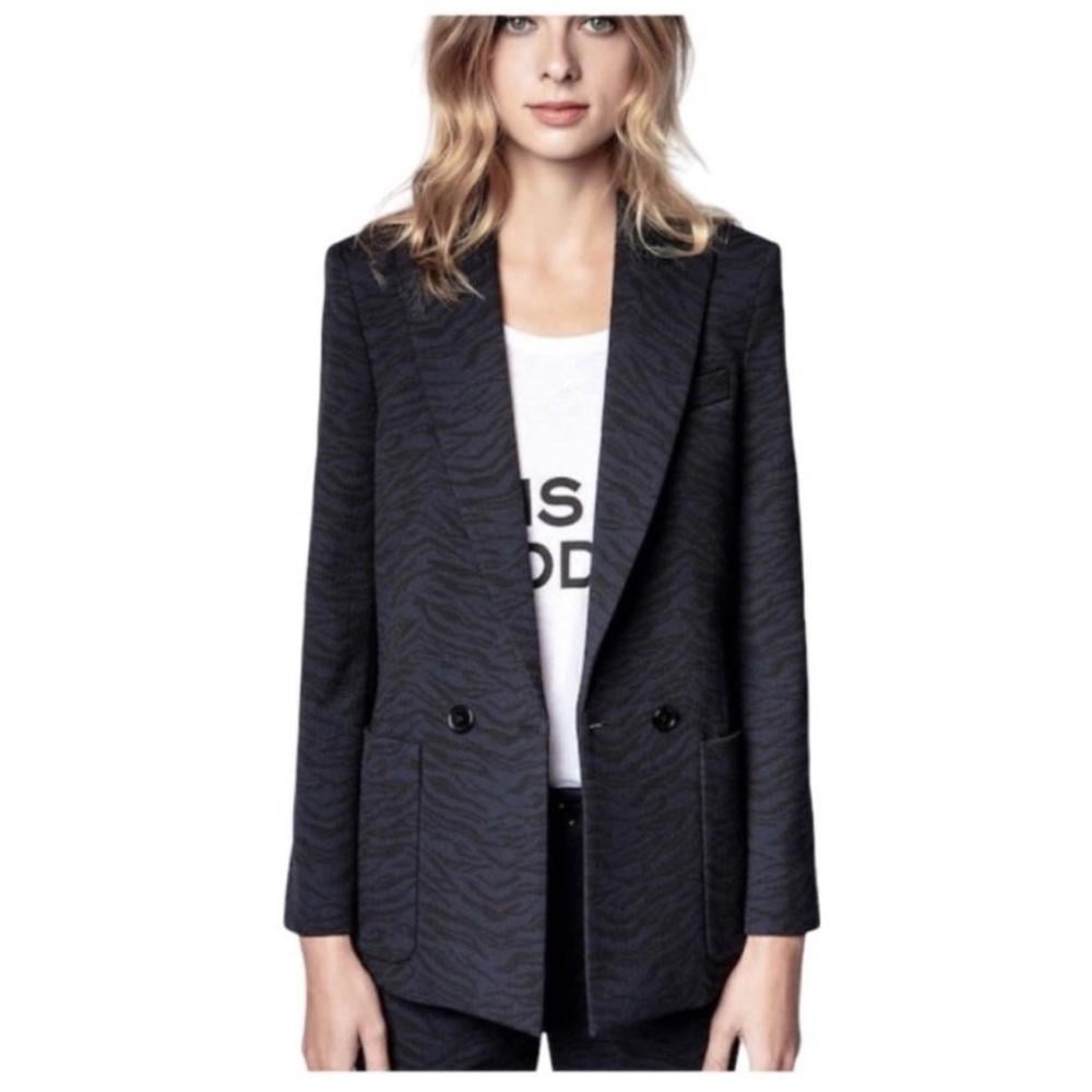 Zadig et Voltaire Navy Black Visko Jac Tigre Blazer Jacket Size 38/US M