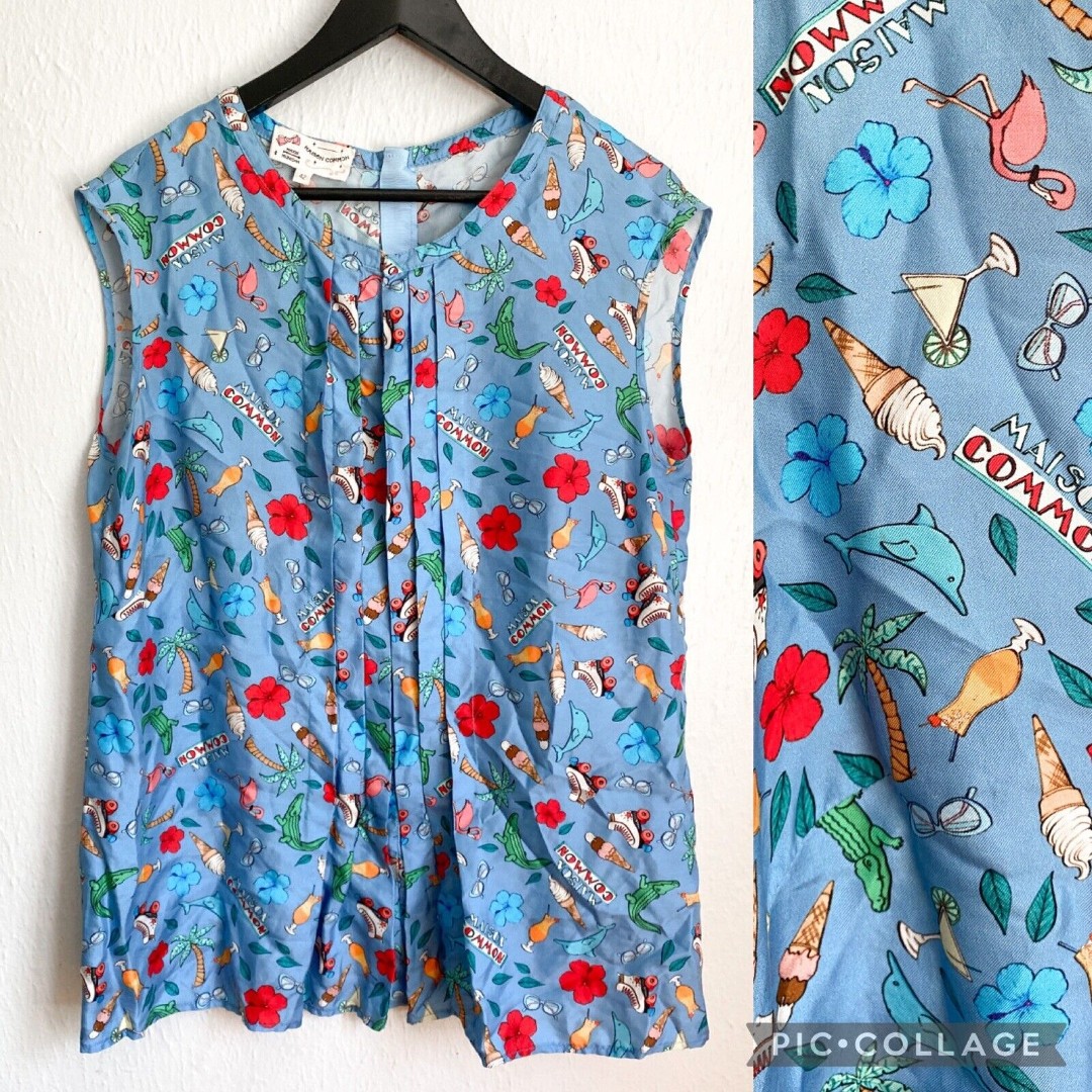 Maison Common Silk Whimsical Sleeveless Blouse Size 42 L Ice Cream Novelty Print