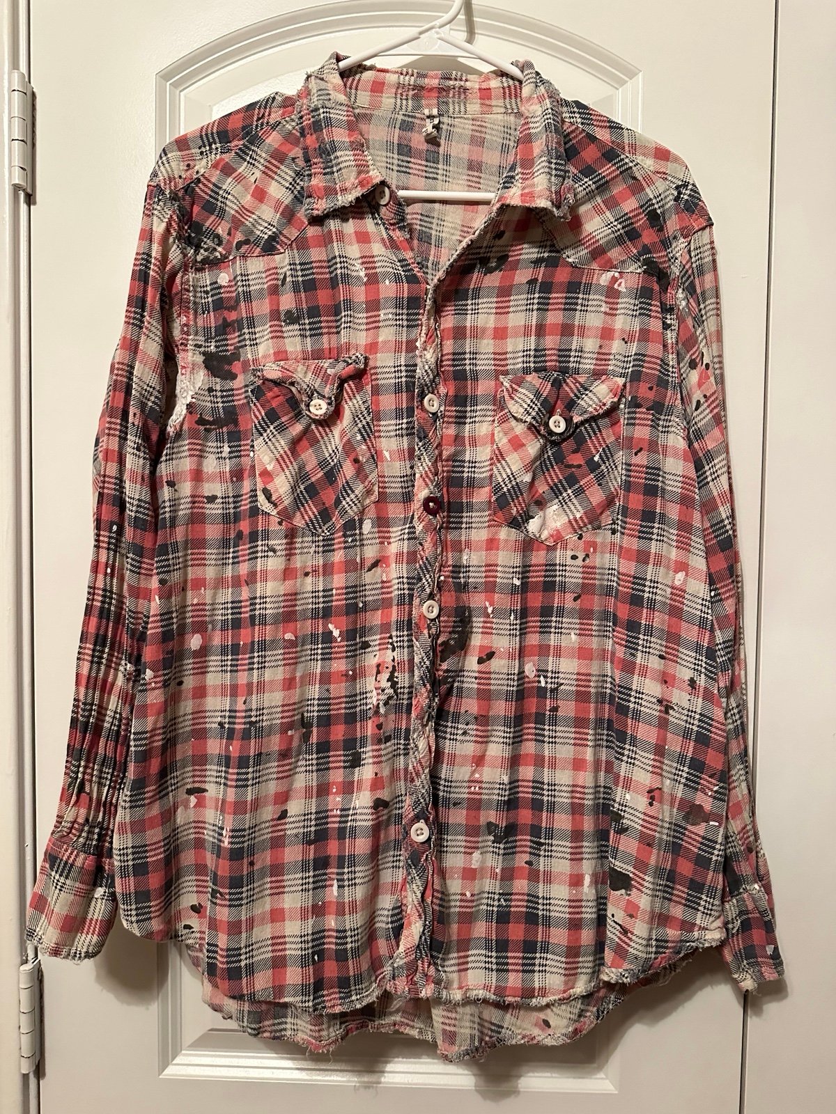 Magnolia Pearl Plaid Paint Splatter Button Down
