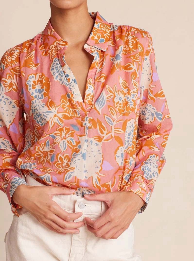 Trovata Birds of Paradise Sheila Shirt Tunic Spiced Dahlia Floral Blouse Size S