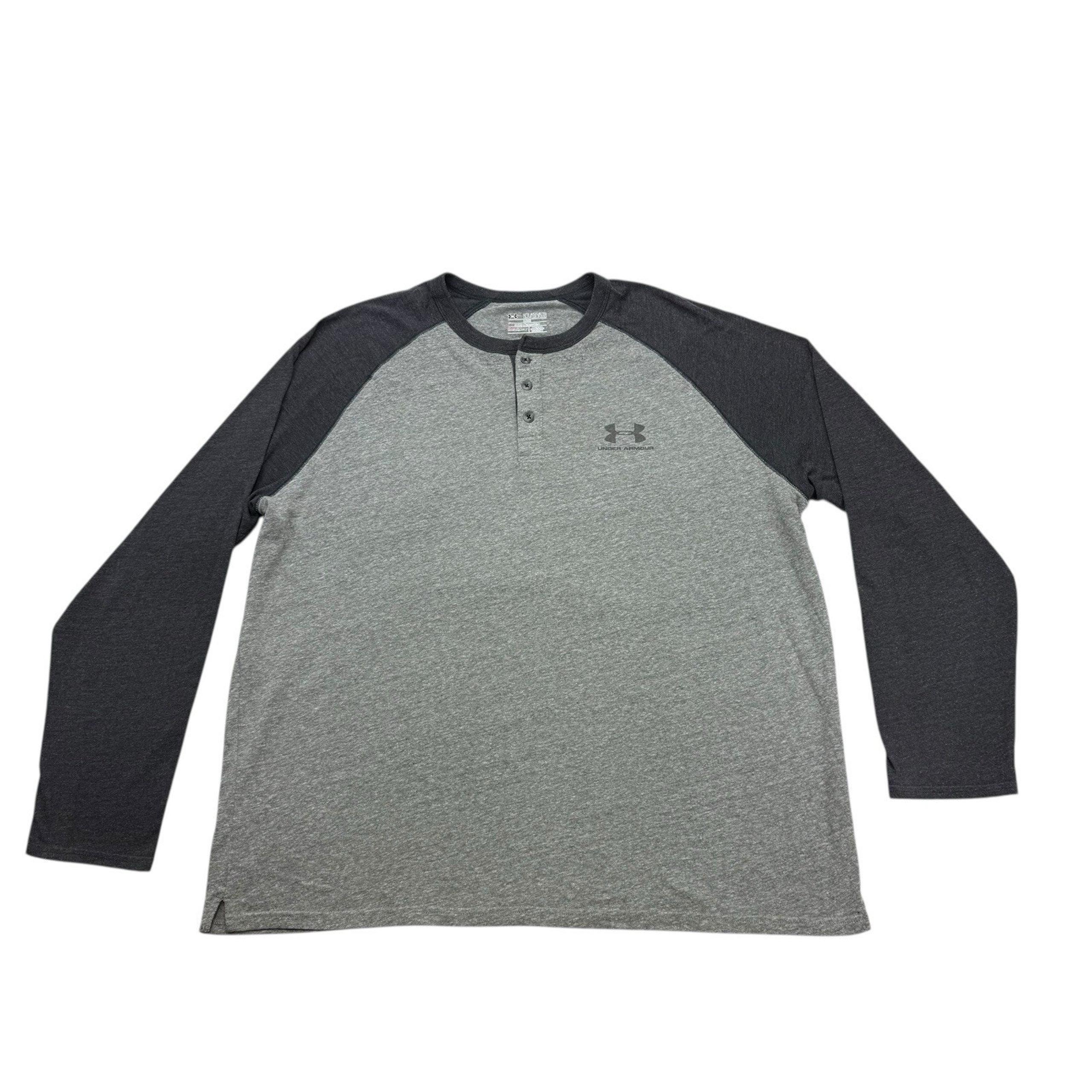 Under Armour Shirt Mens 2XL Gray Henley Long Sleeve Heatgear Loose Fit