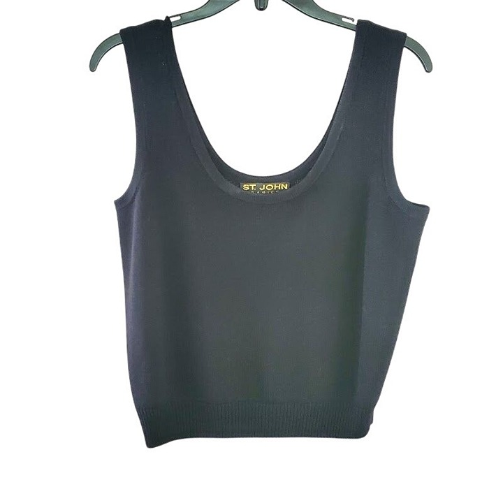St. John Basics Black Knit Tank Top – Classic Luxury Wardrobe Essential Med