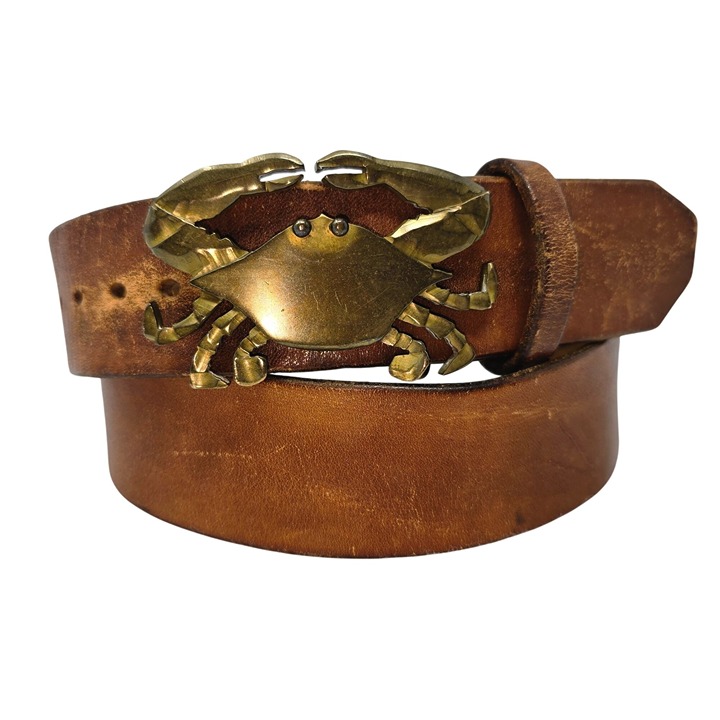 Lona Brass Belt Buckle 1978 Crab Leather Brown #785