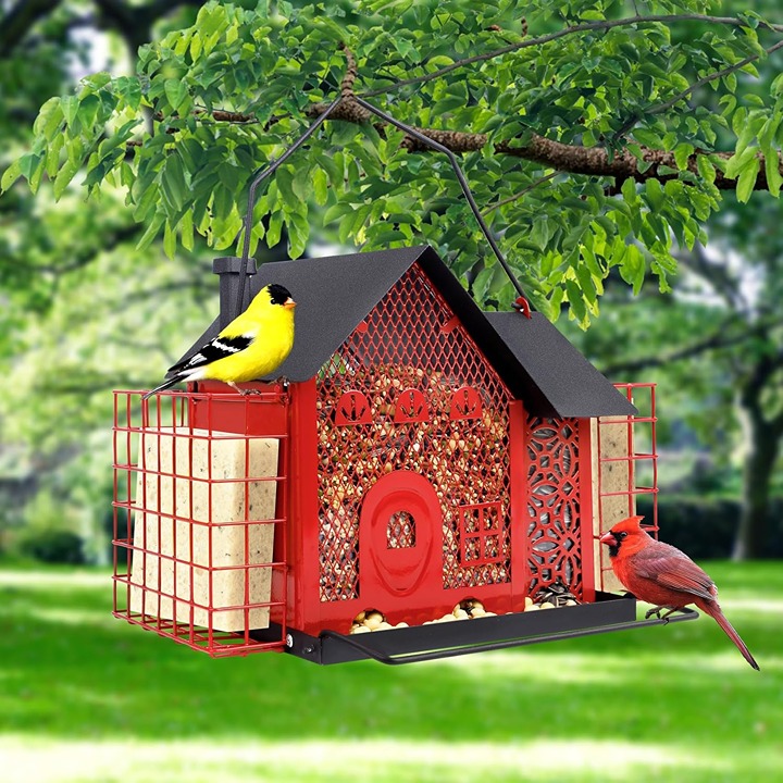 Bird Feeders for Outdoors Hanging, Metal Mesh Wild Bird Feeder with Double Suet