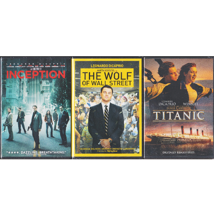 Leonardo DiCaprio 3 DVD Set Inception / Wolf of Wall Street / Titanic