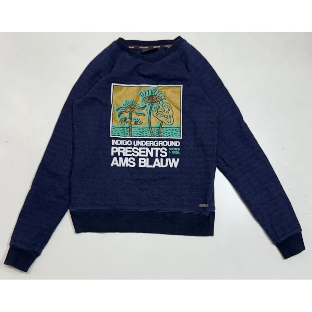Scotch & Soda Melange Artwork Sweater SIZE Small Navy Blue