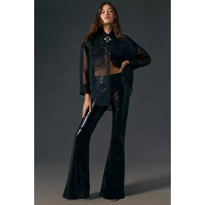 NWT Hudson Holly High-Rise Flare Faux Leather Pants 31 Black 225