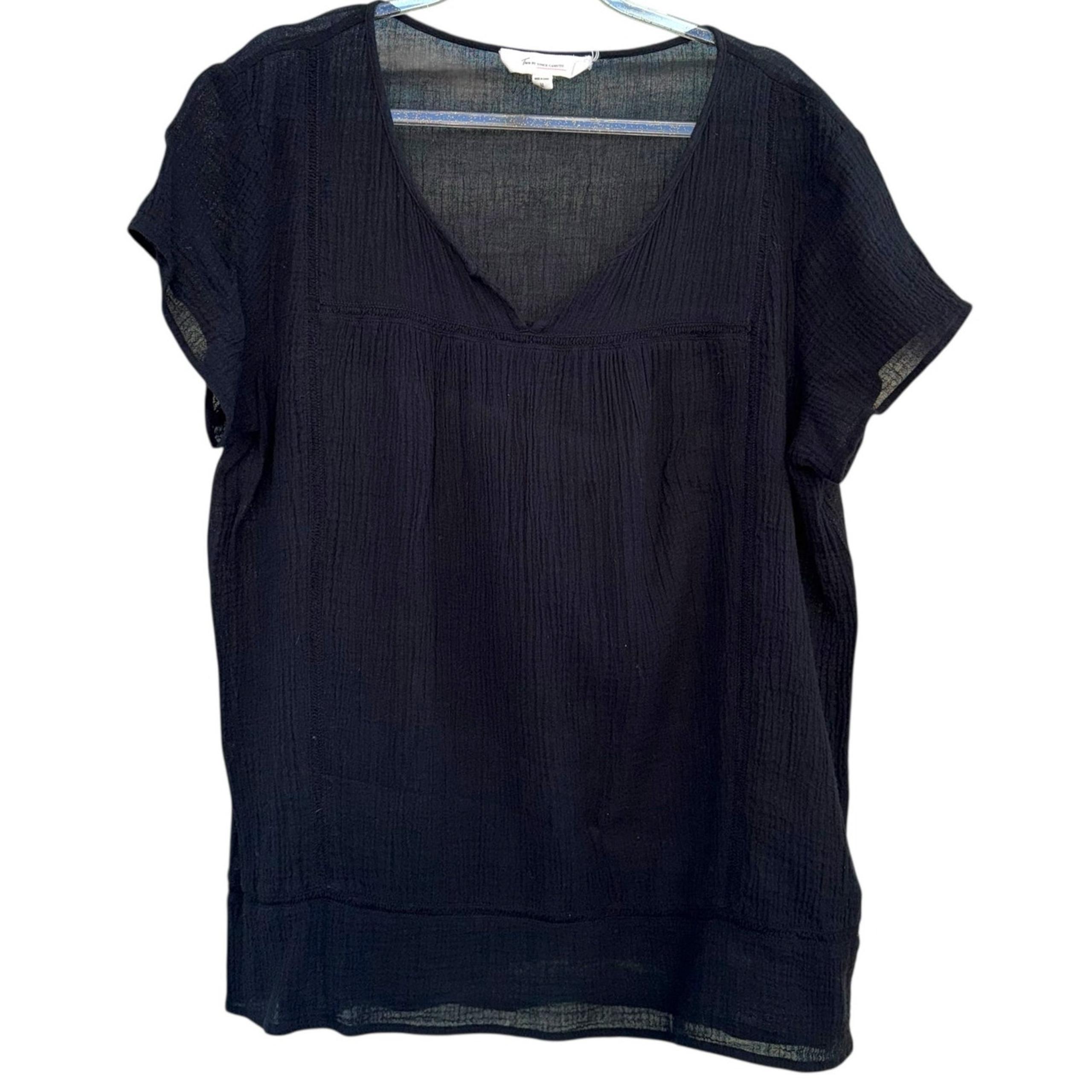 Vince Camuto Short Sleeve Top, Tunic Blouse Womens Size Medium Black