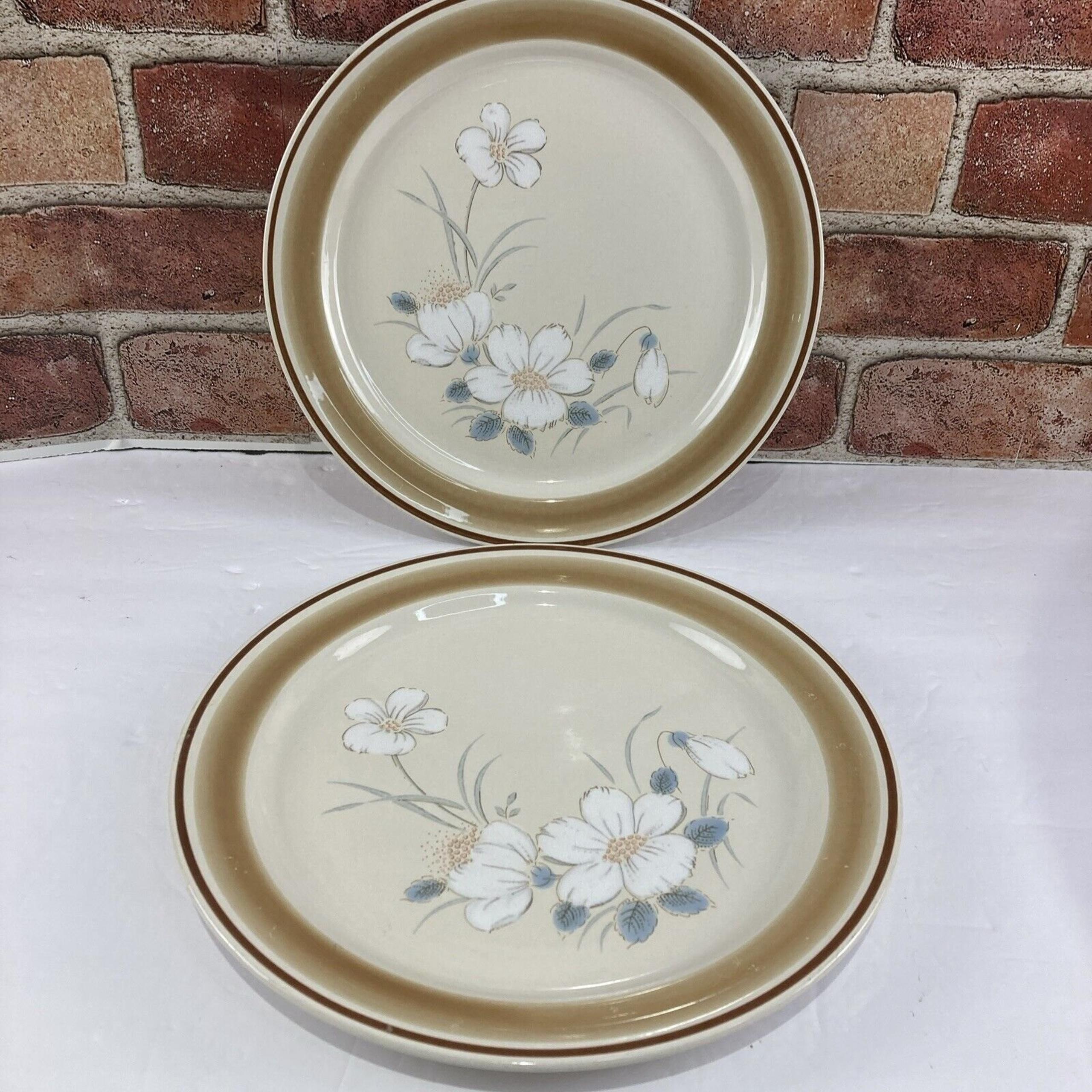 VTG Hearthside Floral Stoneware 10.5" Dinner Plates x2 Water Colors Dawn Japan