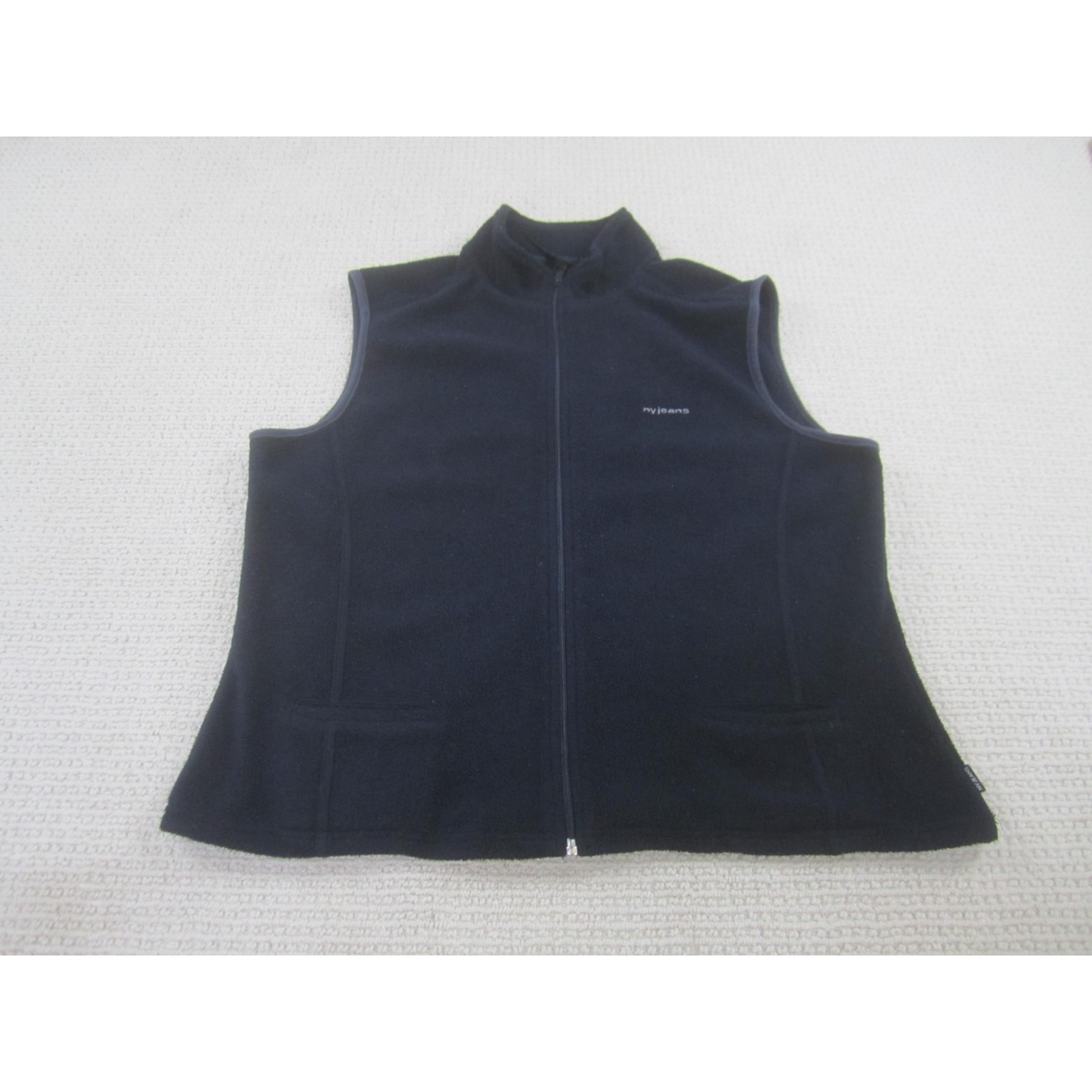 NY Jeans Jacket Womens XL Blue Vest Zip Up Fleece Mock Neck Polyester