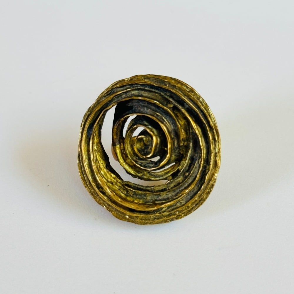 VTG Brutalist cocktail ring Brass Modernist chunky statement size 5.5 rare MCM