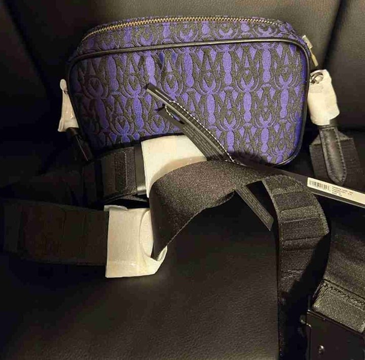 NEW Amiri Purple Black Pattern Waist Bag Zip Closure Dustbag