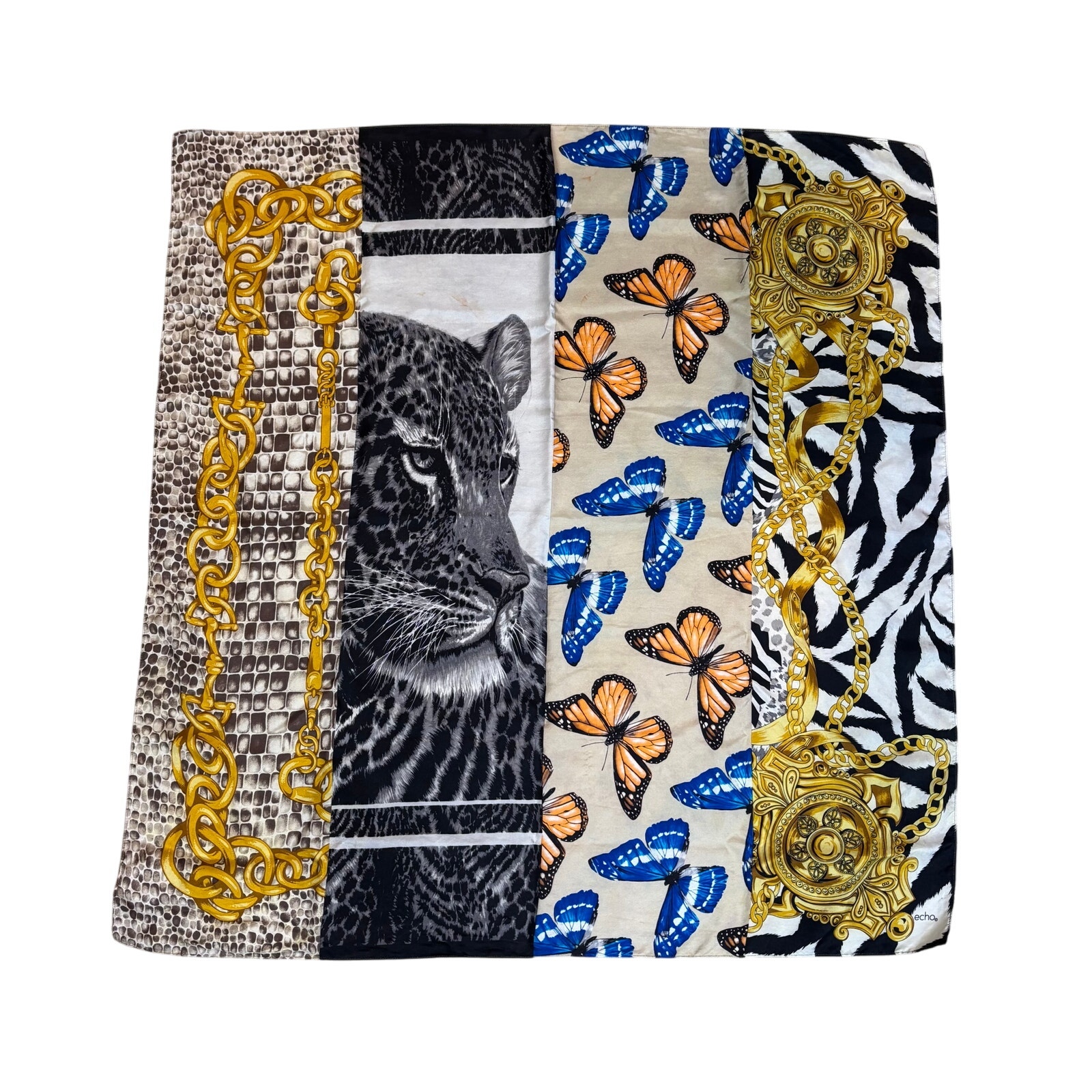 Vintage Echo Tiger Butterfly Square Silk Scarf