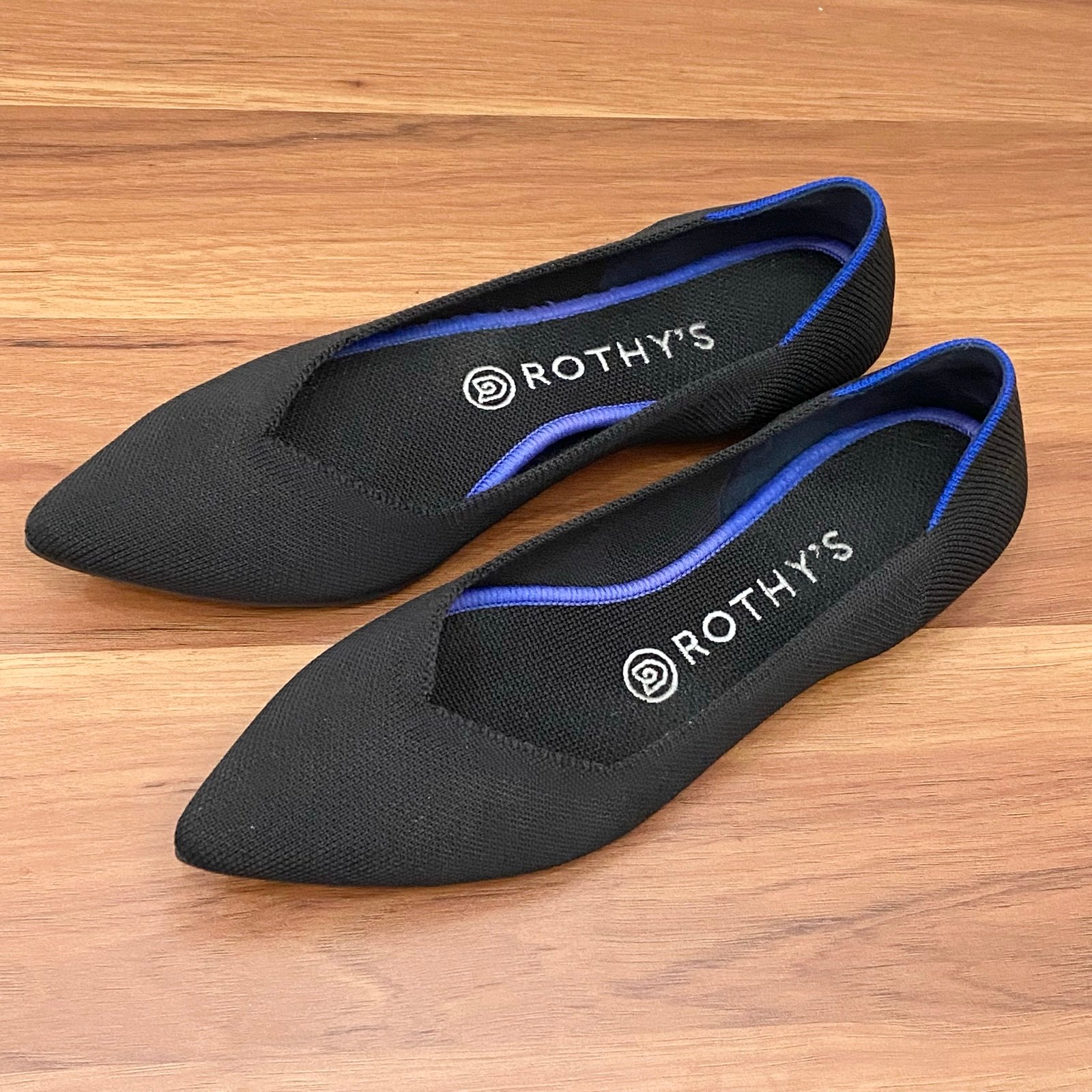 ROTHY’S The Point in Solid Black Ballet Flat Shoes Sustainable Knit Flats Size 8