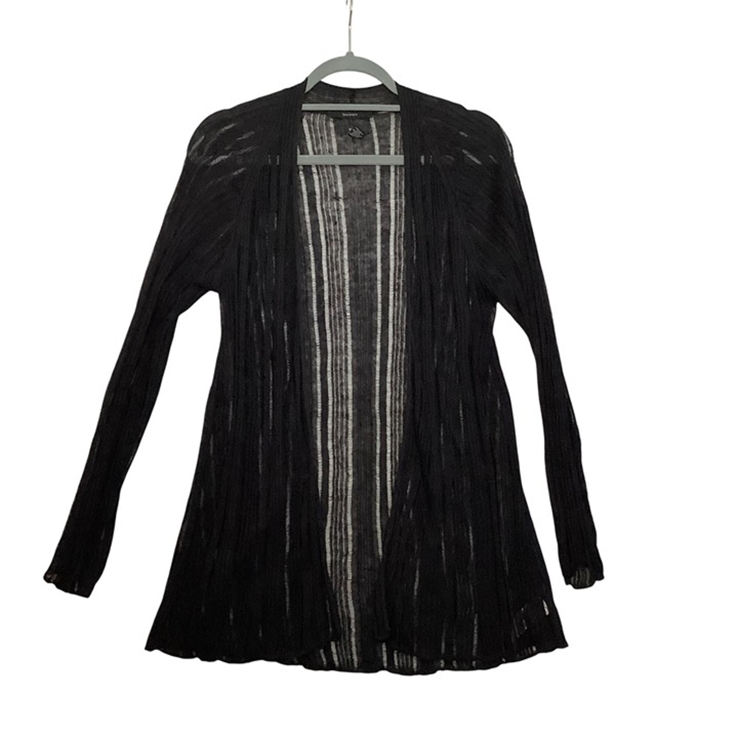Tahari Black Open Front Cardigan Sweater Women Large 100% Linen Long Sleeve