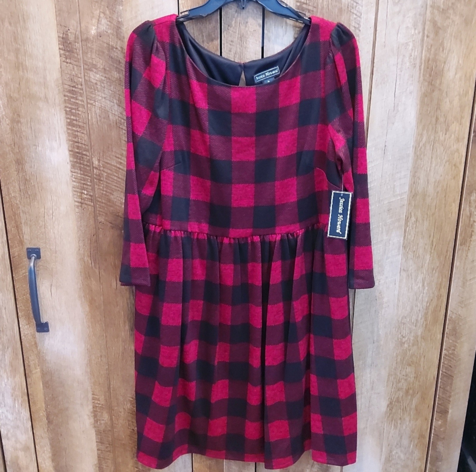 Jessica Howard 3/4 Sleeve Buffalo Check Babydoll Dress NWT - 1X