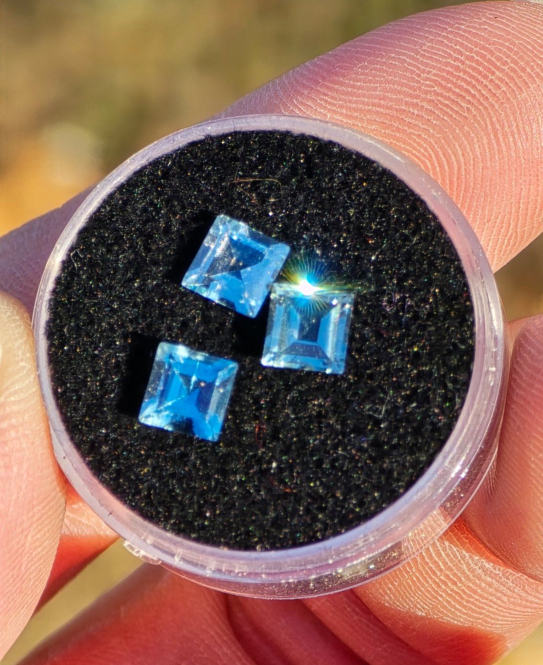 TOP-QUALITY & GORGEOUS! Princess Cut London Blue Topaz Gemstones in Display Case