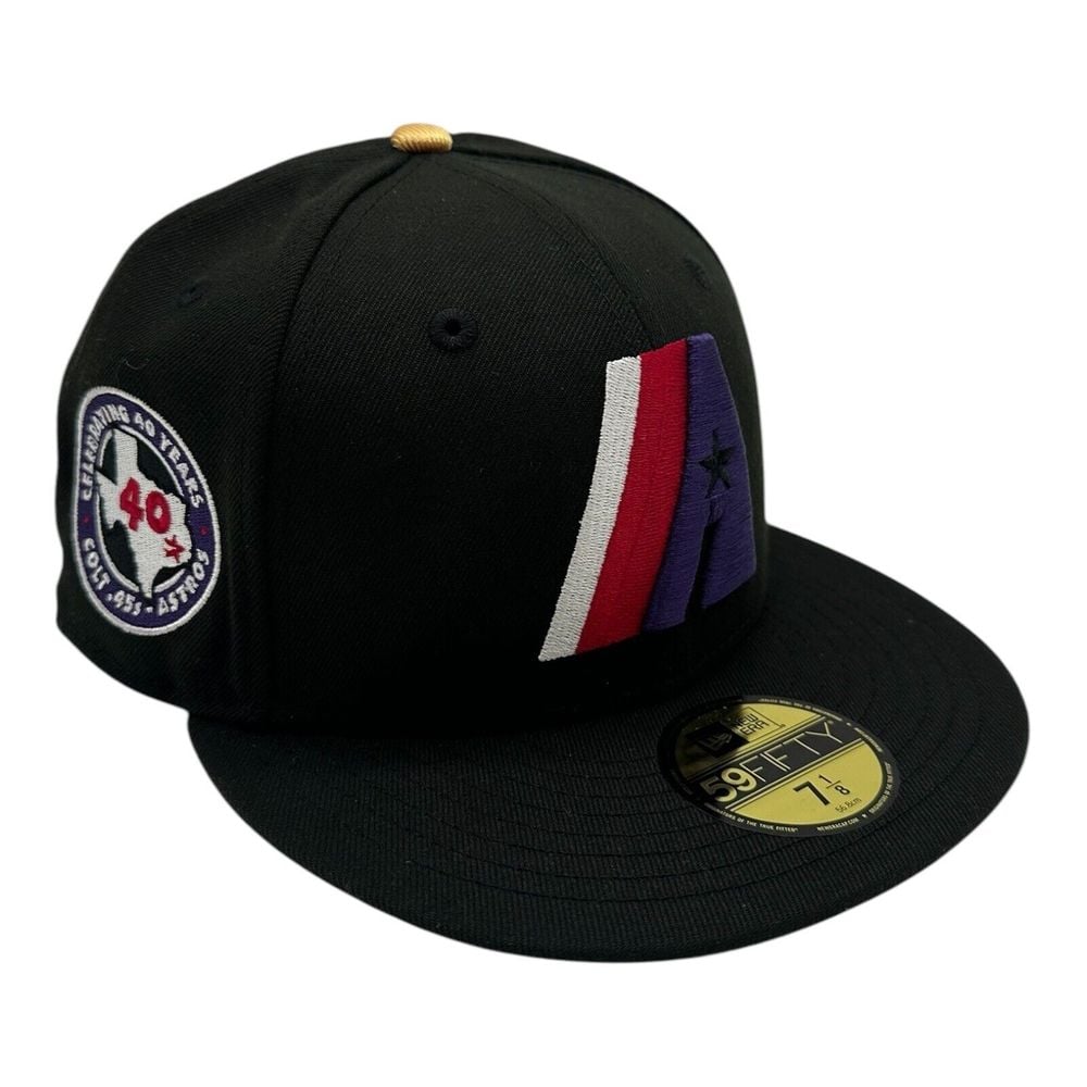 New Era 59Fifty Houston Astros Hat Cap 7 1/8 Black 40th Anniversary Patch Retro
