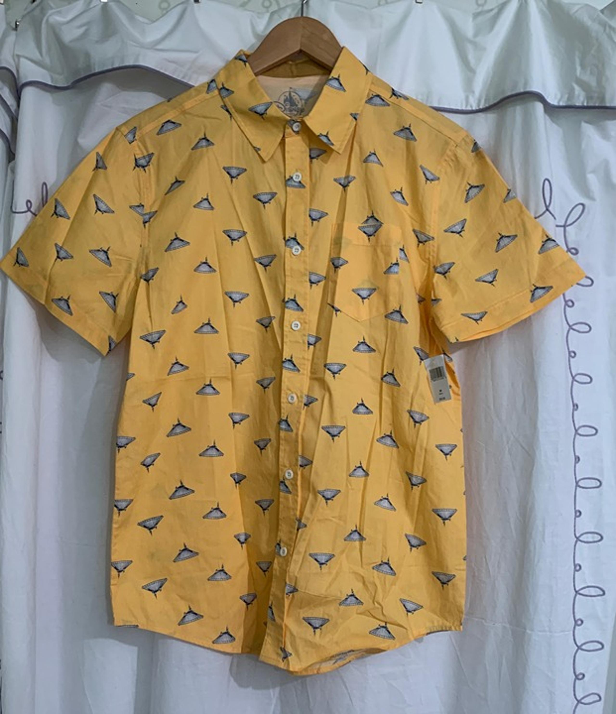 Disney Parks Space Mountain Button Down Shirt All Over Yellow Men's Small NWT