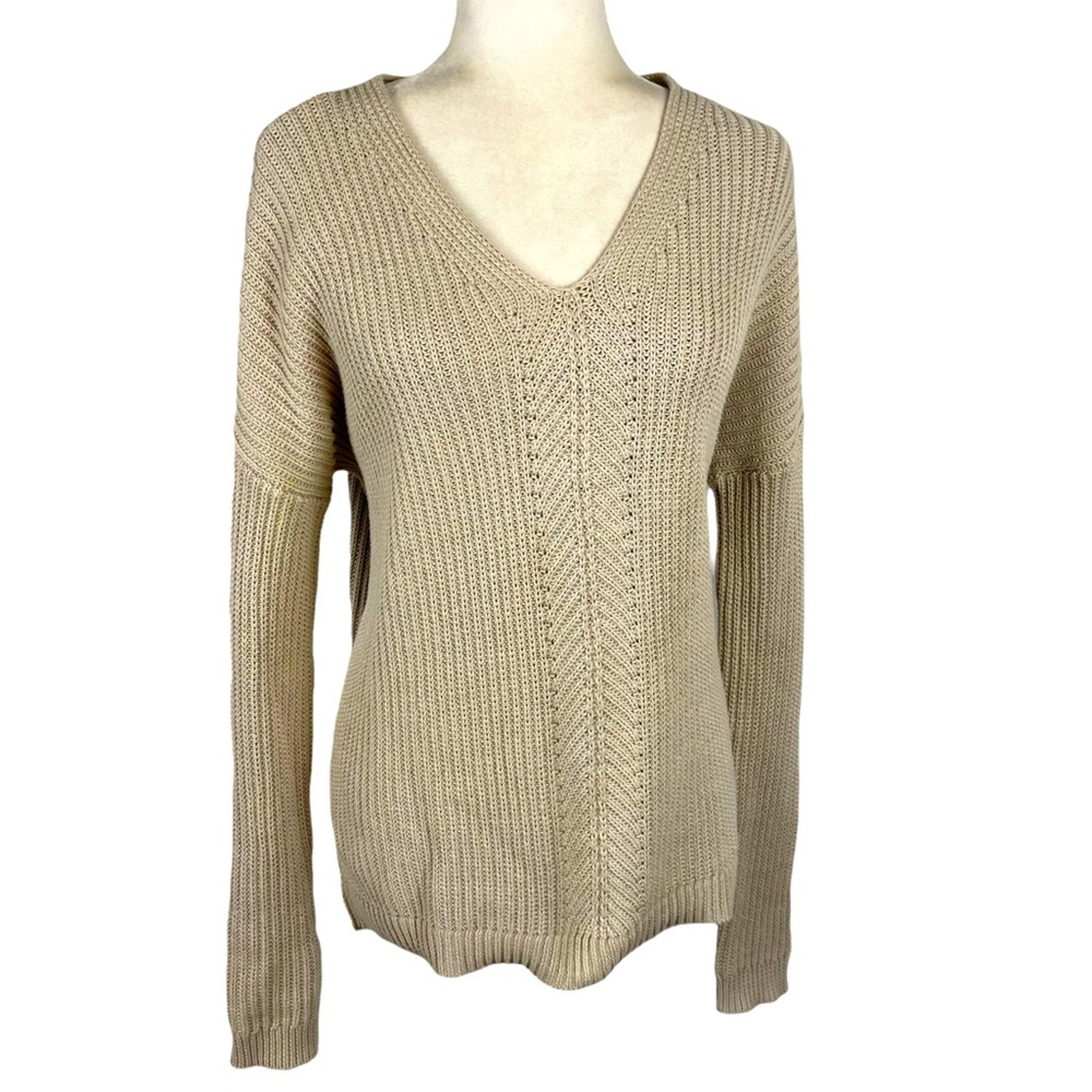 Vince V-neck Dropped Shoulders Tunic Style Long Sleeve 100% Cotton Sweater XS