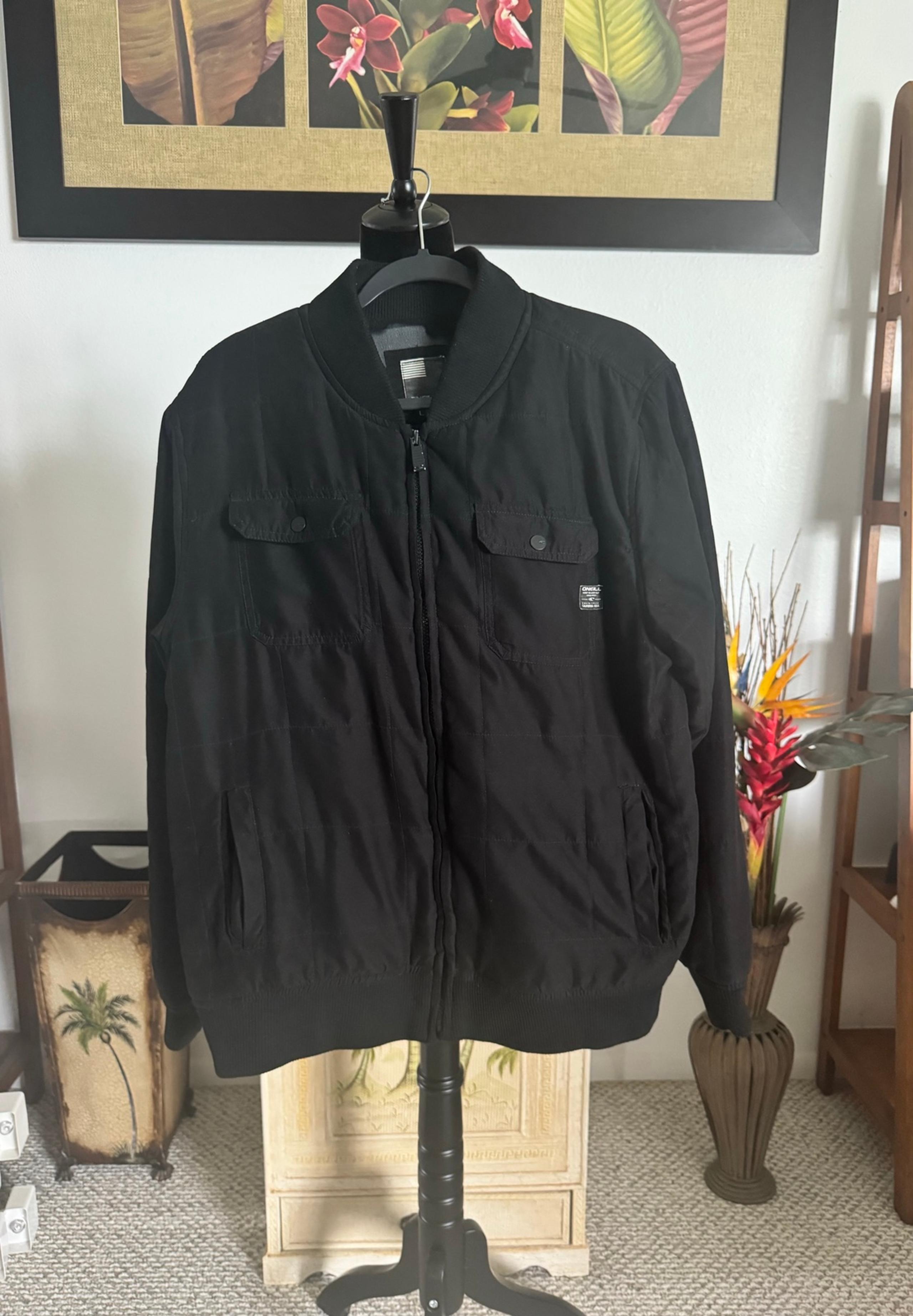 Oneill Men's Jacket Black Camouflage Fleece Lined Full Zip Pockets Large