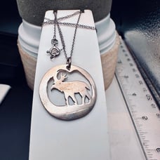 Vintage Sterling Bull Moose Open Silhouette pendant with chain