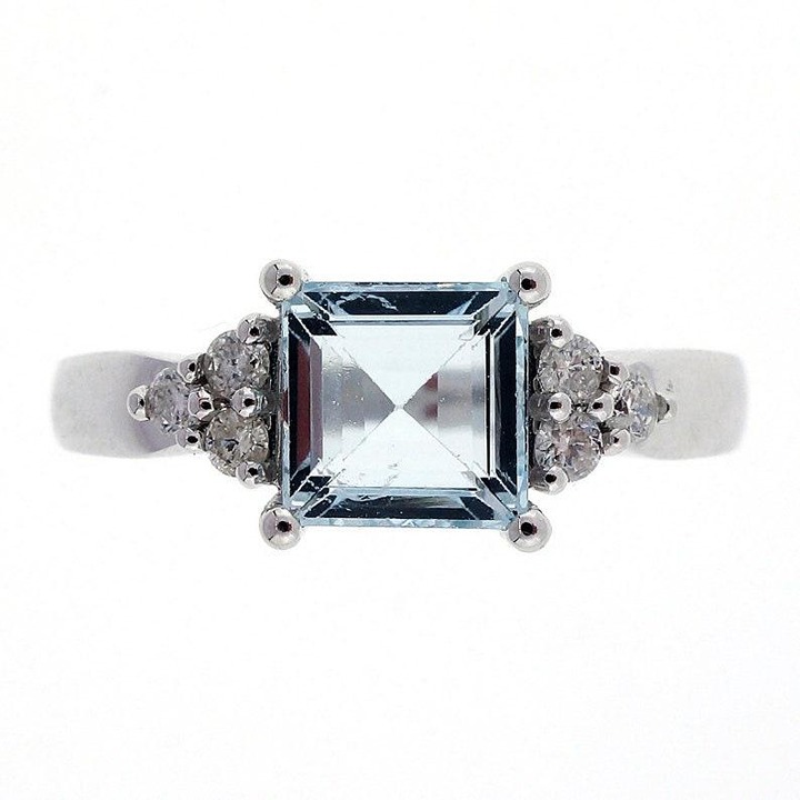 1.85Ct Natural Emerald Cut Sky Blue Topaz Diamond Halo Solitaire Ring 14k White